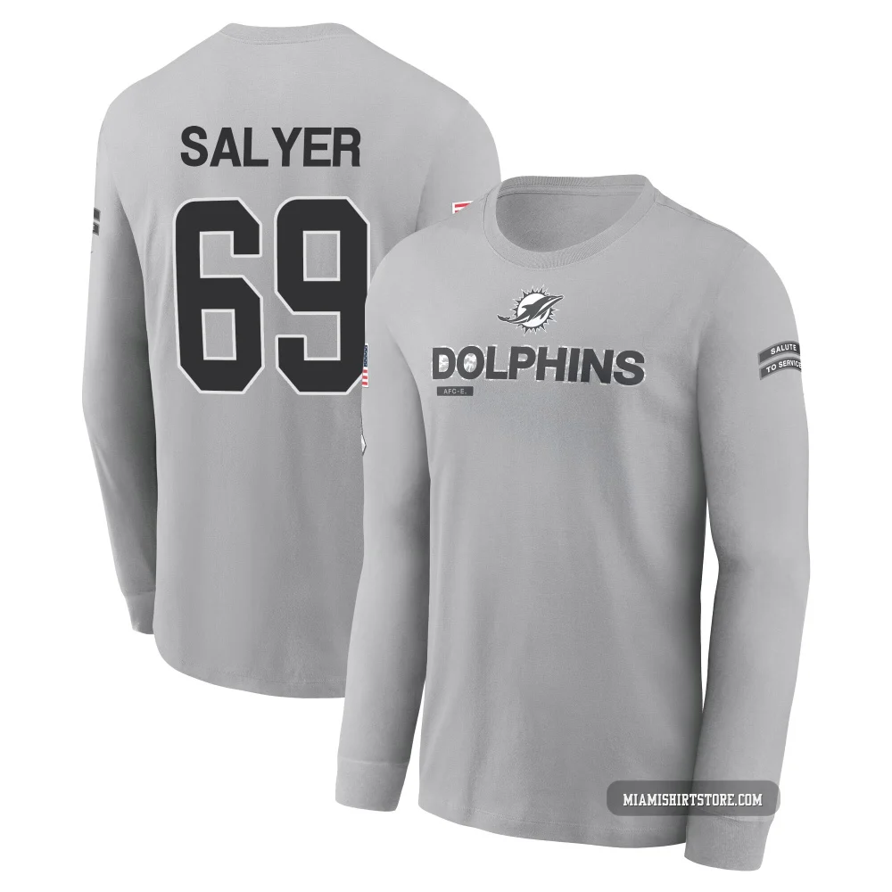 Men's Jamaree Salyer Miami Dolphins ＃69 Gray 2024 Salute to Service Long Sleeve T-Shirt