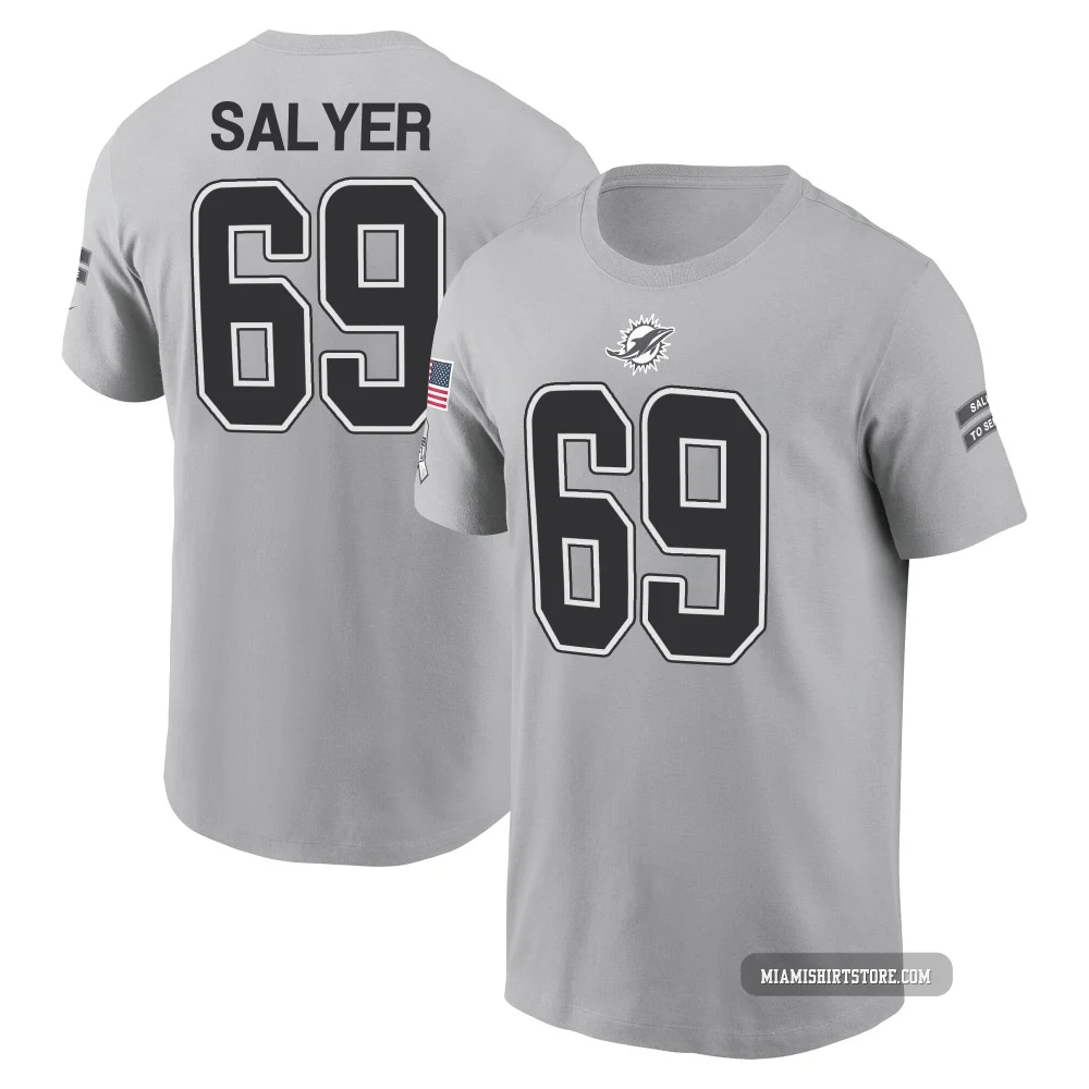 Men's Jamaree Salyer Miami Dolphins ＃69 Gray 2024 Salute to Service Name & Number T-Shirt