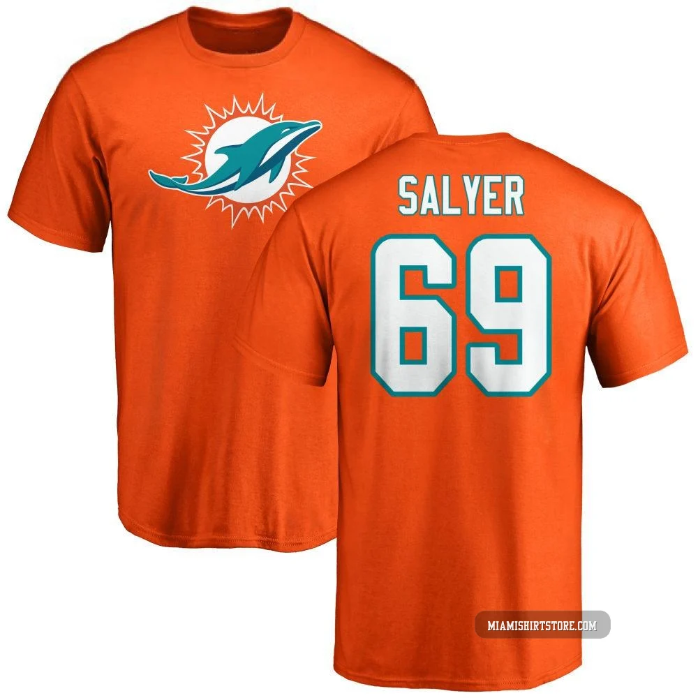 Men's Jamaree Salyer Miami Dolphins ＃69 Orange Pro Line Name & Number Logo T-Shirt -