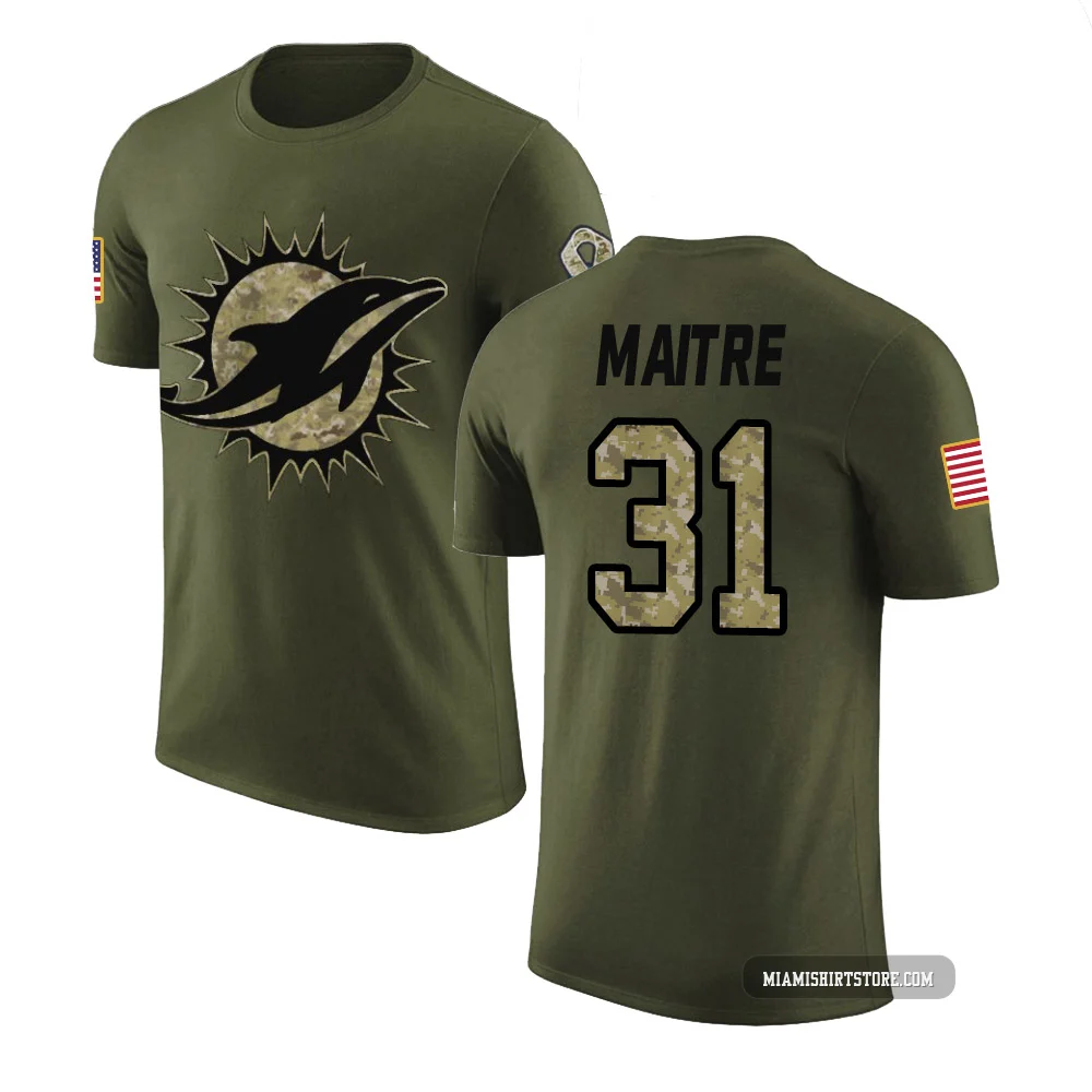 Men's Jason Maitre Miami Dolphins ＃31 Legend Olive Salute to Service T-Shirt
