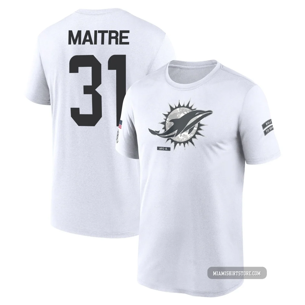 Men's Jason Maitre Miami Dolphins ＃31 Legend White 2024 Salute to Service Performance T-Shirt