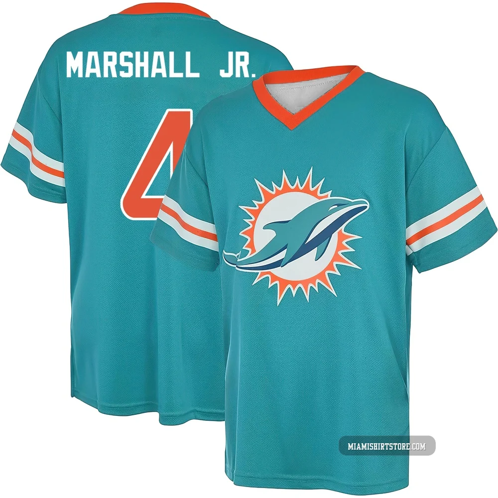 Men's Jason Marshall Jr. Miami Dolphins ＃4 Aqua Name & Number Game Day V-Neck T-Shirt