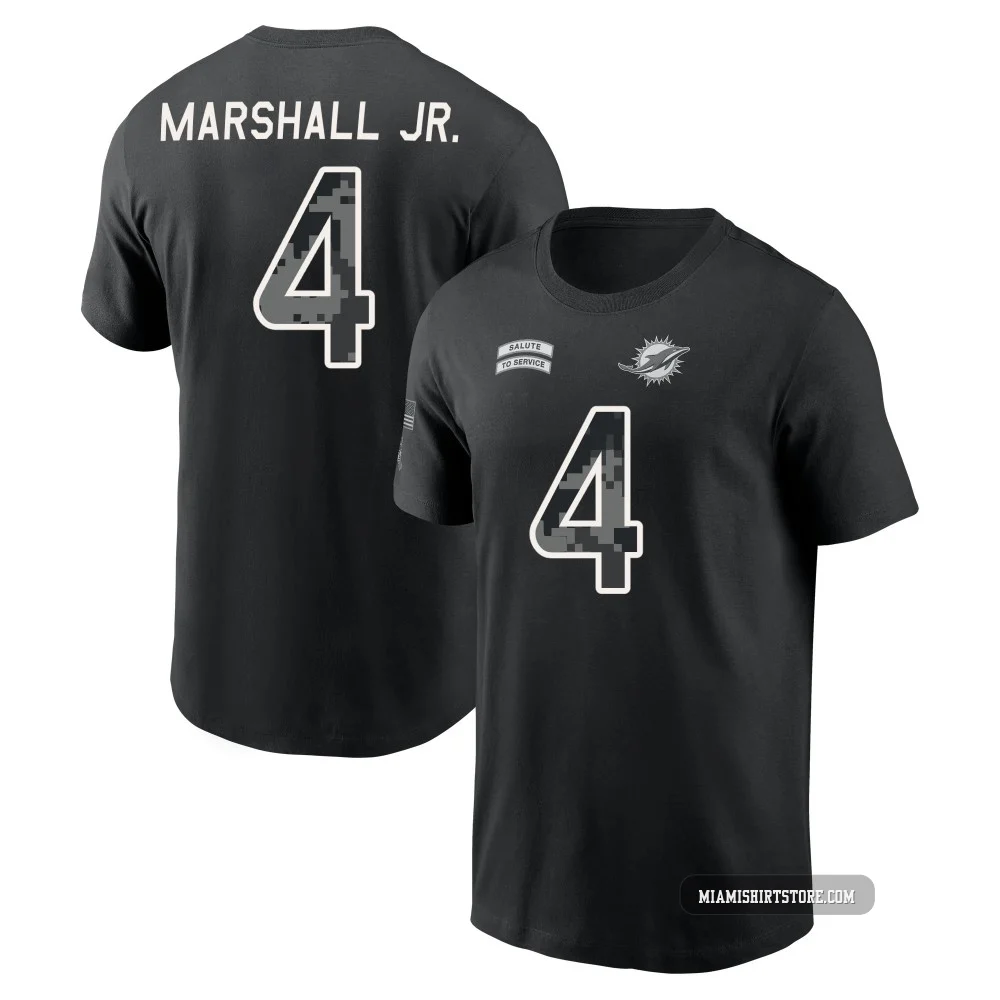Men's Jason Marshall Jr. Miami Dolphins ＃4 Black 2026 Salute to Service Name & Number T-Shirt