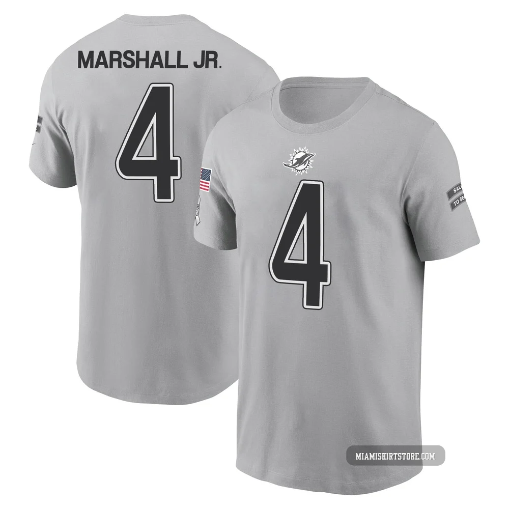 Men's Jason Marshall Jr. Miami Dolphins ＃4 Gray 2024 Salute to Service Name & Number T-Shirt