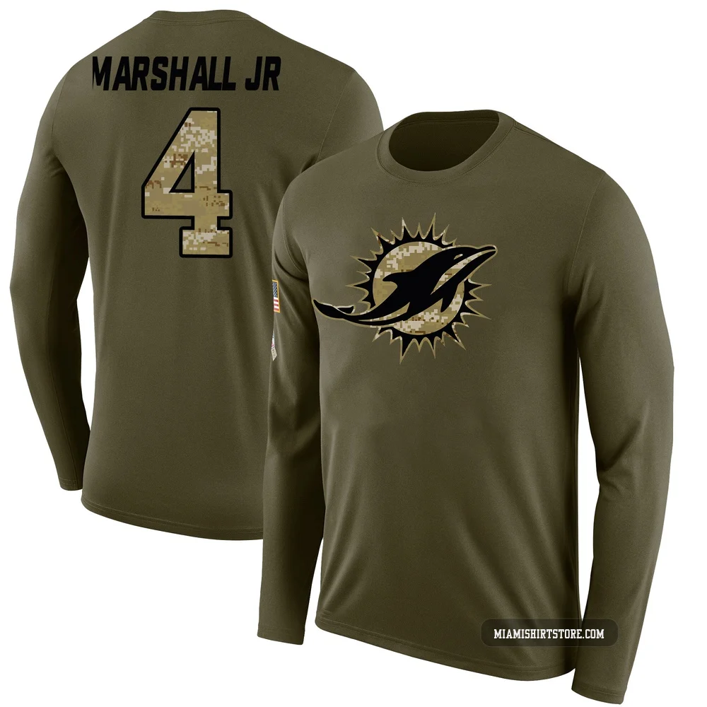 Men's Jason Marshall Jr. Miami Dolphins ＃4 Legend Olive Salute to Service Sideline Long Sleeve T-Shirt