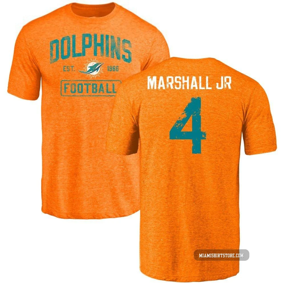 Men's Jason Marshall Jr. Miami Dolphins ＃4 Orange Distressed Name & Number Tri-Blend T-Shirt