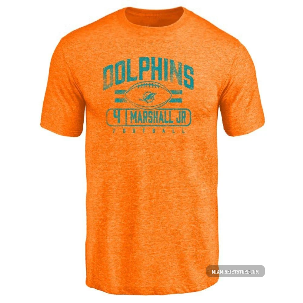 Men's Jason Marshall Jr. Miami Dolphins ＃4 Orange Pro Line by Flanker Tri-Blend T-Shirt -