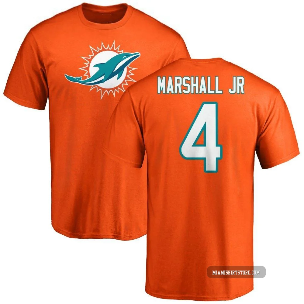 Men's Jason Marshall Jr. Miami Dolphins ＃4 Orange Pro Line Name & Number Logo T-Shirt -