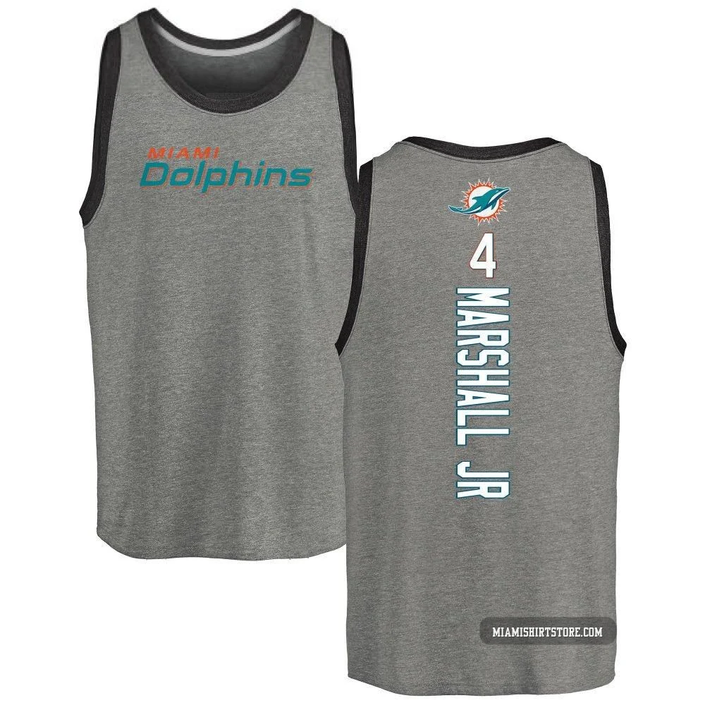 Men's Jason Marshall Jr. Miami Dolphins ＃4 Pro Line by Backer Tri-Blend Tank Top - Ash