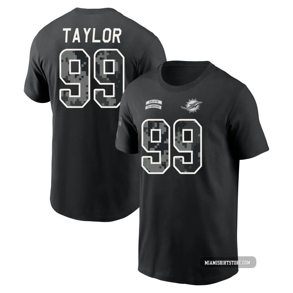 Men's Jason Taylor Miami Dolphins ＃99 Black 2026 Salute to Service Name & Number T-Shirt