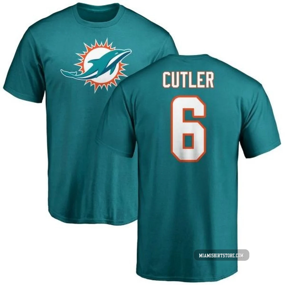 Men's Jay Cutler Miami Dolphins ＃6 Aqua Pro Line Any Name & Number Logo T-Shirt -