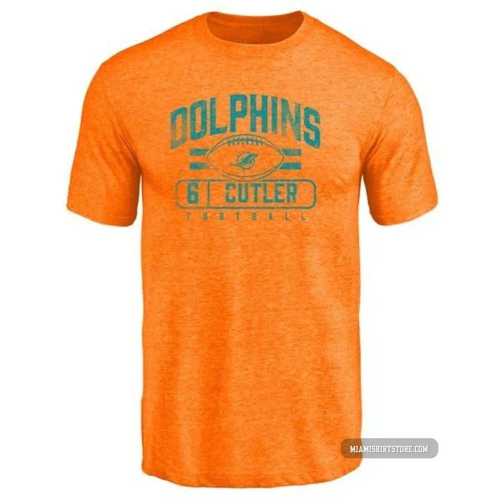 Men's Jay Cutler Miami Dolphins ＃6 Orange Pro Line by Flanker Tri-Blend T-Shirt -