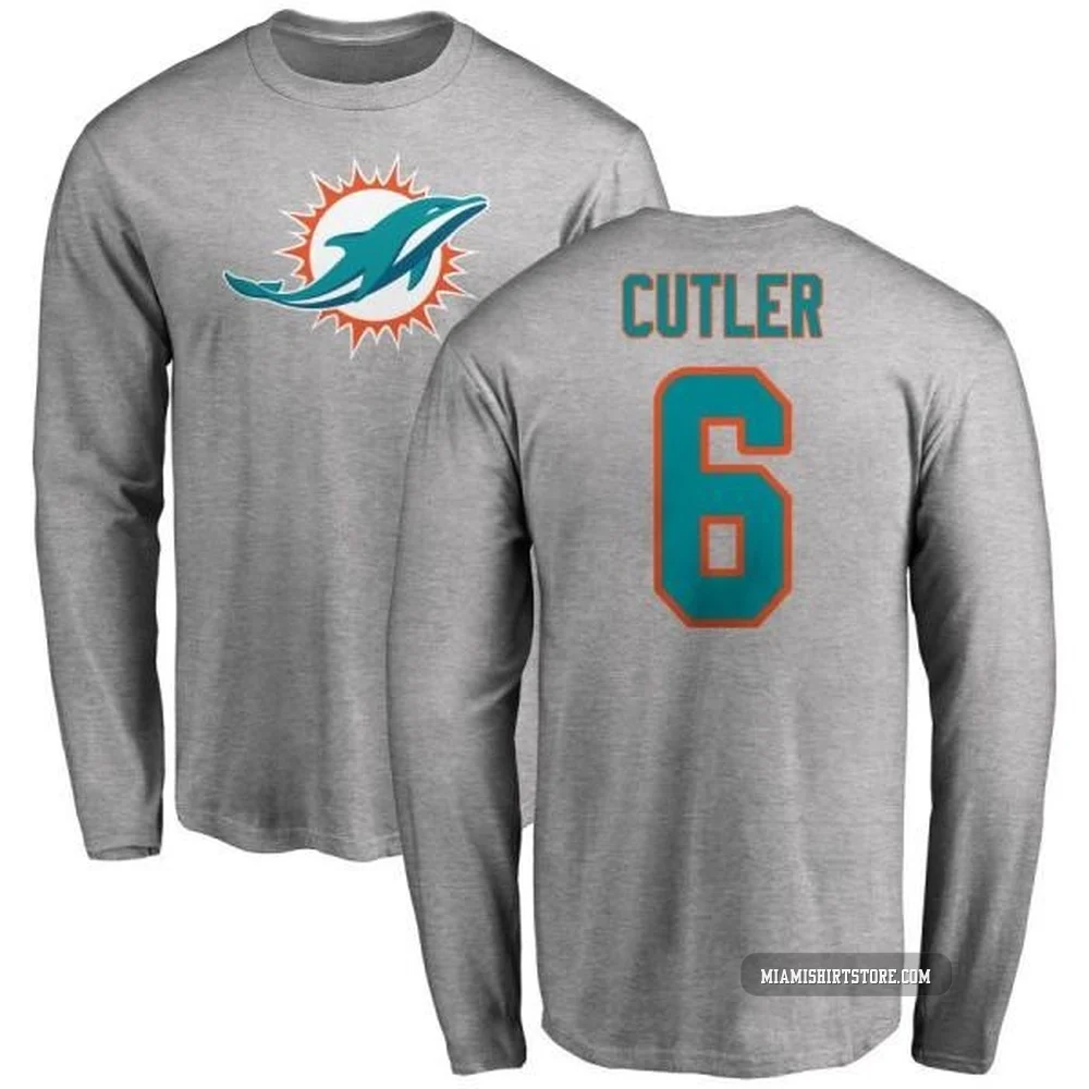 Men's Jay Cutler Miami Dolphins ＃6 Pro Line Name & Number Logo Long Sleeve T-Shirt - Ash