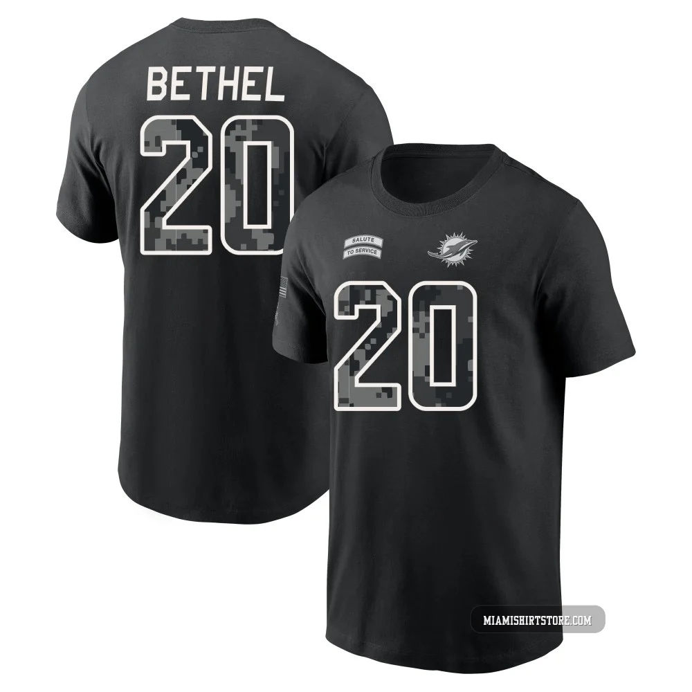 Men's Justin Bethel Miami Dolphins ＃20 Black 2026 Salute to Service Name & Number T-Shirt