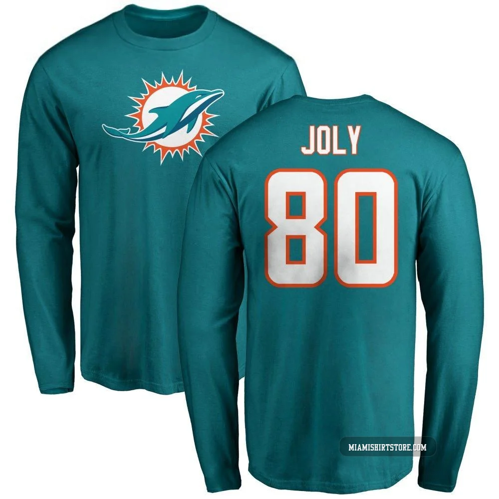 Men's Justin Joly Miami Dolphins ＃80 Aqua Pro Line Name & Number Logo Long Sleeve T-Shirt -