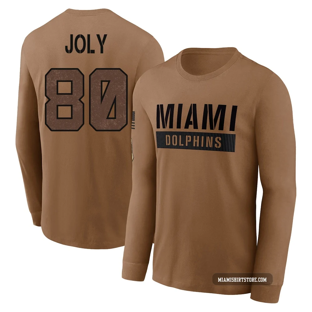 Men's Justin Joly Miami Dolphins ＃80 Brown 2023 Salute To Service Long Sleeve T-Shirt