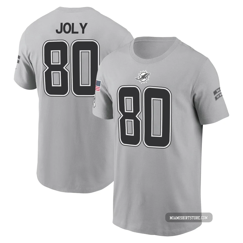 Men's Justin Joly Miami Dolphins ＃80 Gray 2024 Salute to Service Name & Number T-Shirt