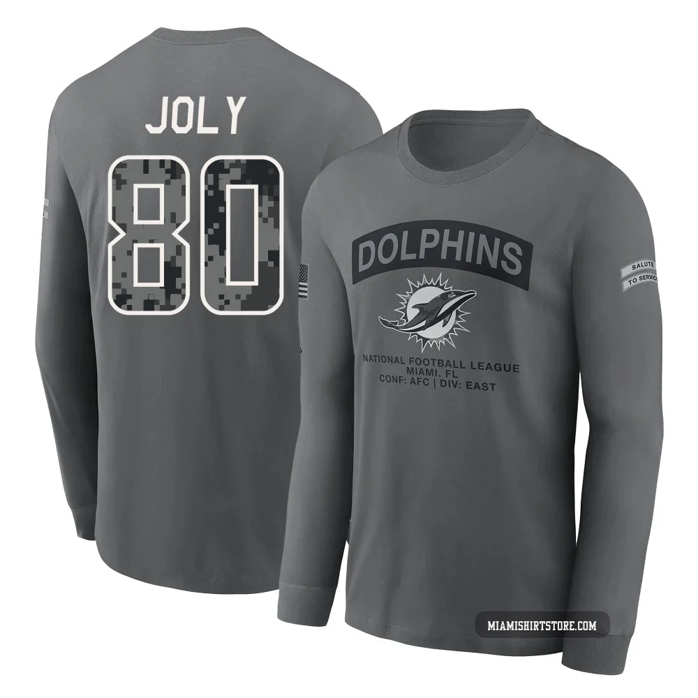 Men's Justin Joly Miami Dolphins ＃80 Gray 2026 Salute to Service Long Sleeve T-Shirt