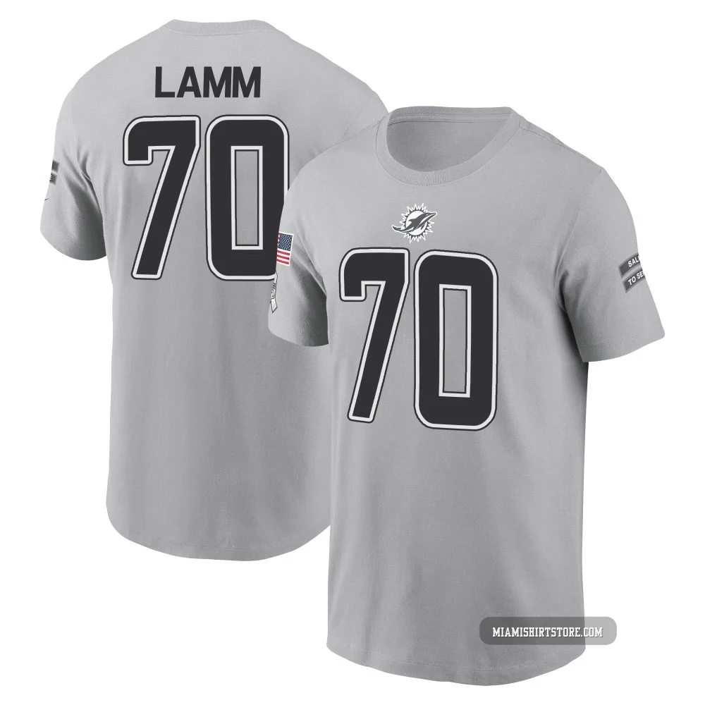 Men's Kendall Lamm Miami Dolphins ＃70 Gray 2024 Salute to Service Name & Number T-Shirt