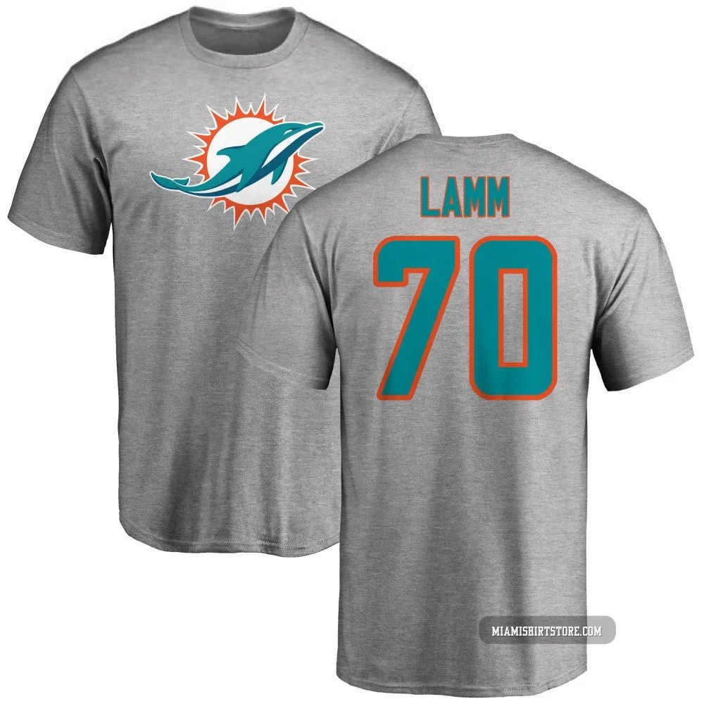 Men's Kendall Lamm Miami Dolphins ＃70 Pro Line Name & Number Logo T-Shirt - Ash