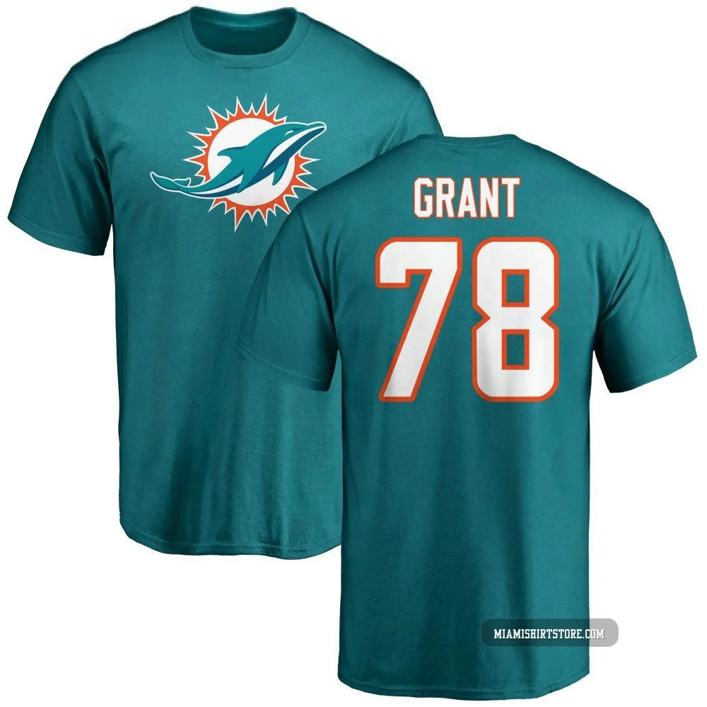 Men's Kenneth Grant Miami Dolphins ＃78 Aqua Pro Line Name & Number Logo T-Shirt -