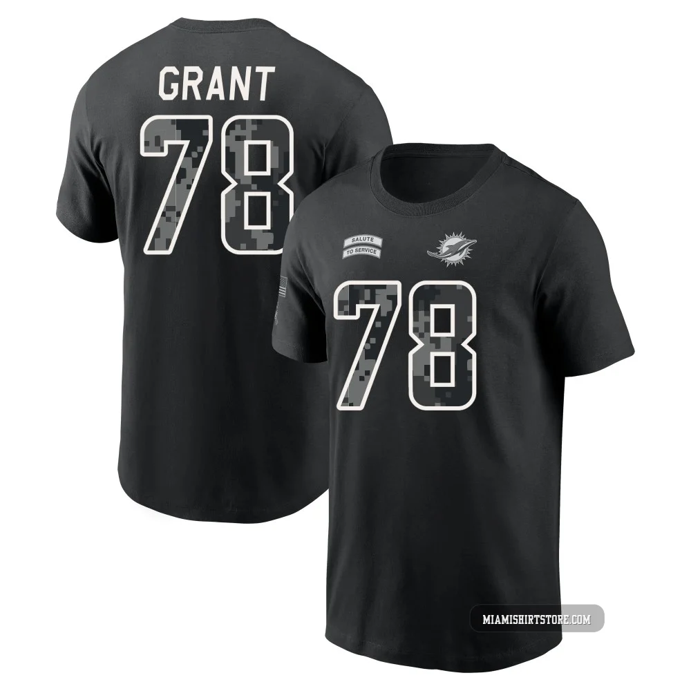 Men's Kenneth Grant Miami Dolphins ＃78 Black 2026 Salute to Service Name & Number T-Shirt