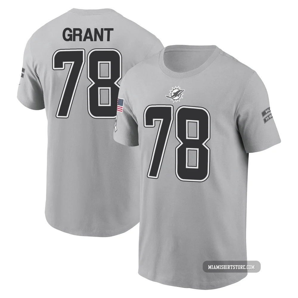 Men's Kenneth Grant Miami Dolphins ＃78 Gray 2024 Salute to Service Name & Number T-Shirt