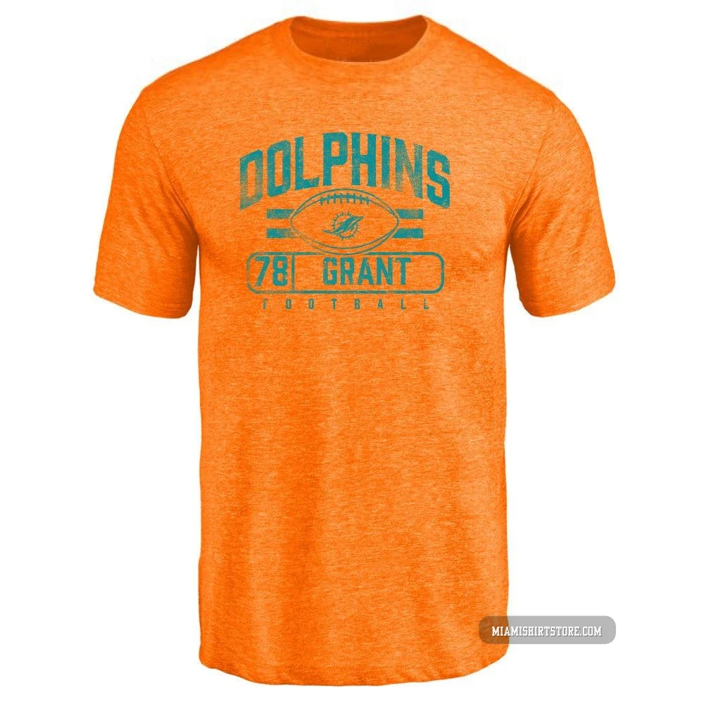 Men's Kenneth Grant Miami Dolphins ＃78 Orange Pro Line by Flanker Tri-Blend T-Shirt -