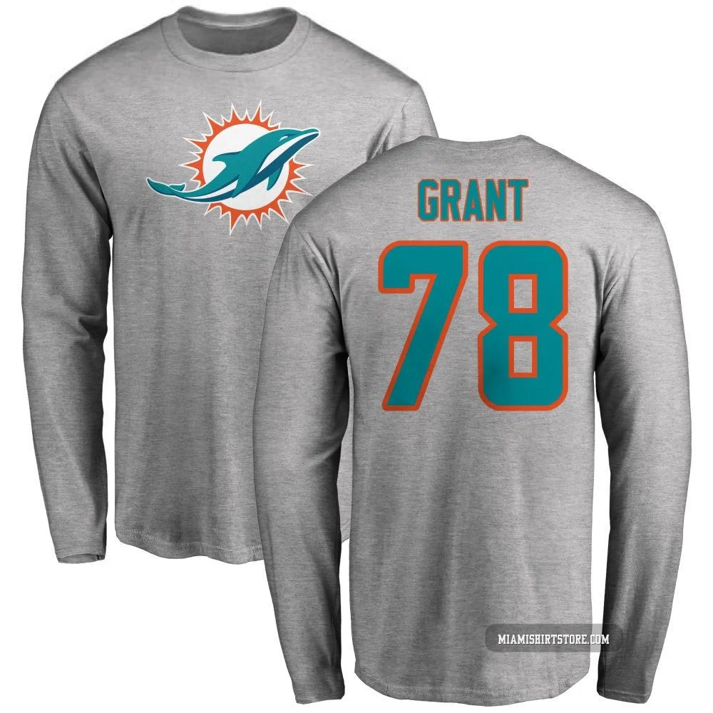 Men's Kenneth Grant Miami Dolphins ＃78 Pro Line Name & Number Logo Long Sleeve T-Shirt - Ash