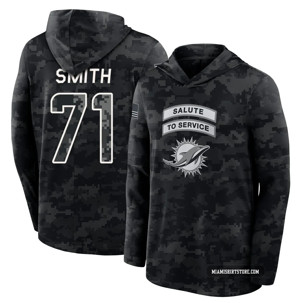Men's Kion Smith Miami Dolphins ＃71 Black 2026 Salute to Service Sideline Lightweight Hooded Long Sleeve T-Shirt