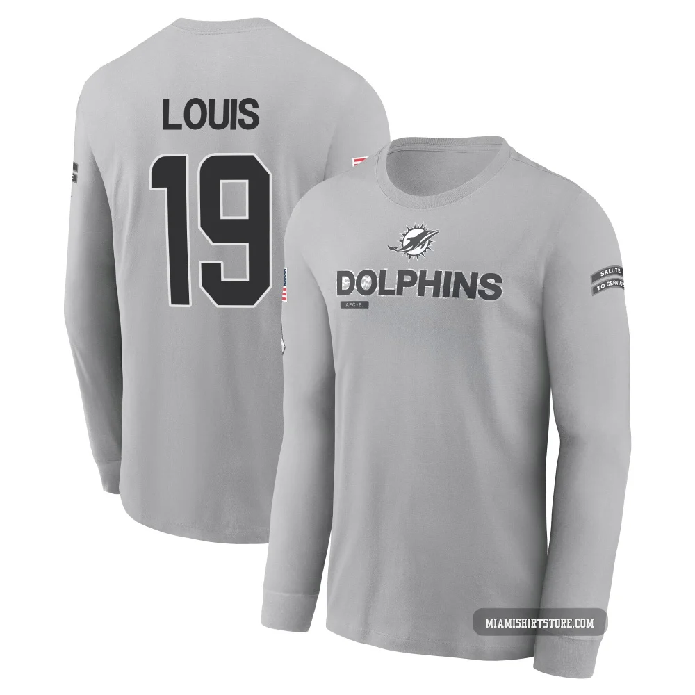 Men's Kyle Louis Miami Dolphins ＃19 Gray 2024 Salute to Service Long Sleeve T-Shirt