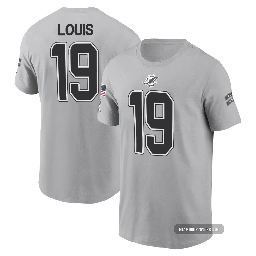 Men's Kyle Louis Miami Dolphins ＃19 Gray 2024 Salute to Service Name & Number T-Shirt