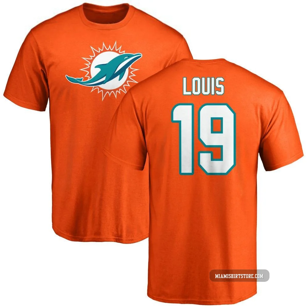 Men's Kyle Louis Miami Dolphins ＃19 Orange Pro Line Name & Number Logo T-Shirt -