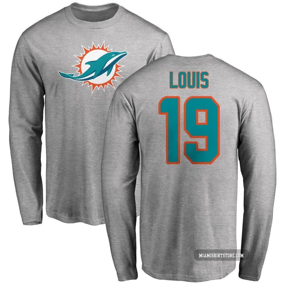 Men's Kyle Louis Miami Dolphins ＃19 Pro Line Name & Number Logo Long Sleeve T-Shirt - Ash