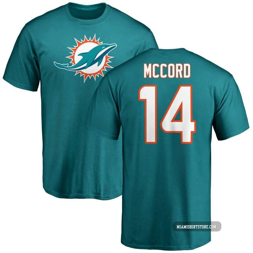Men's Kyle McCord Miami Dolphins ＃14 Aqua Pro Line Name & Number Logo T-Shirt -
