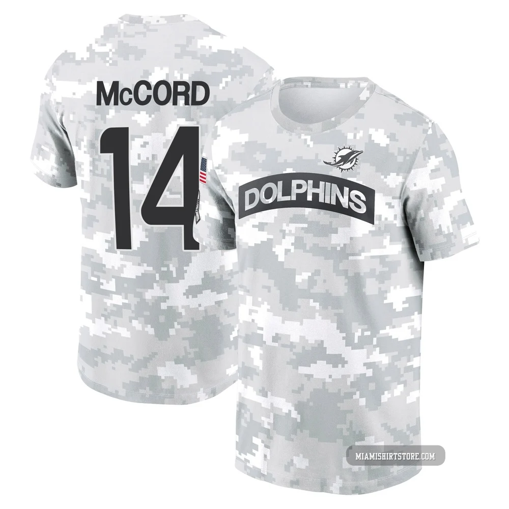 Men's Kyle McCord Miami Dolphins ＃14 Arctic Camo 2024 Salute to Service Performance T-Shirt