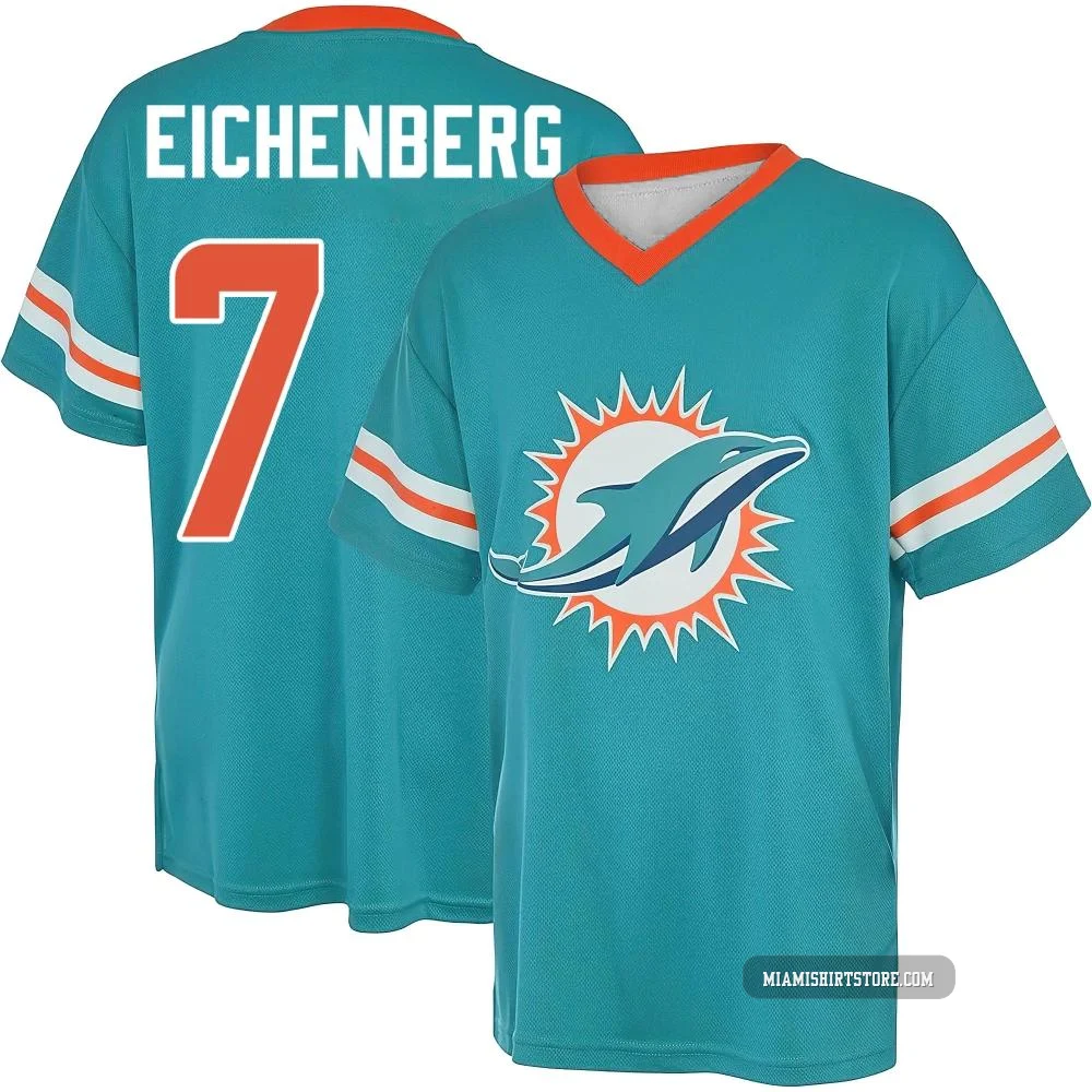 Men's Liam Eichenberg Miami Dolphins ＃74 Aqua Name & Number Game Day V-Neck T-Shirt