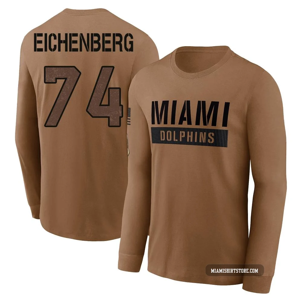 Men's Liam Eichenberg Miami Dolphins ＃74 Brown 2023 Salute To Service Long Sleeve T-Shirt