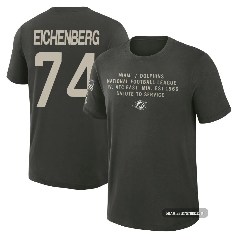 Men's Liam Eichenberg Miami Dolphins ＃74 Dark/Green 2025 Salute to Service Sideline Slub T-Shirt