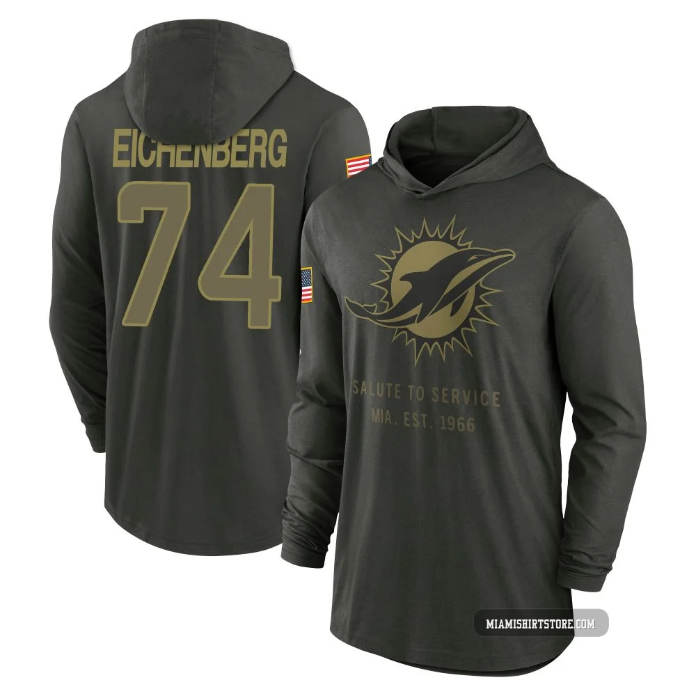 Men's Liam Eichenberg Miami Dolphins ＃74 Forest/Green 2025 Salute to Service Sideline Lightweight Hooded Pullover Long Sleeve T-