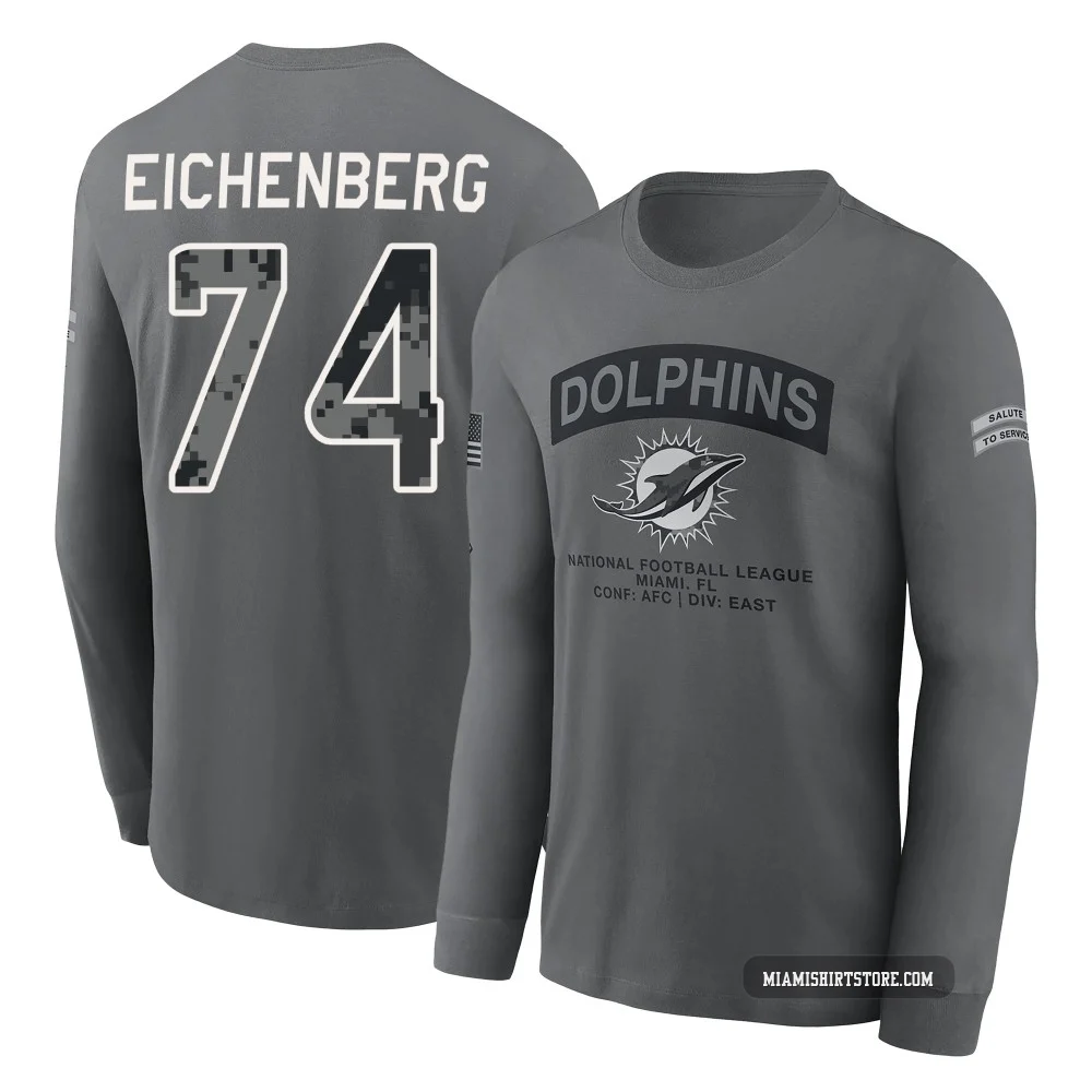 Men's Liam Eichenberg Miami Dolphins ＃74 Gray 2026 Salute to Service Long Sleeve T-Shirt