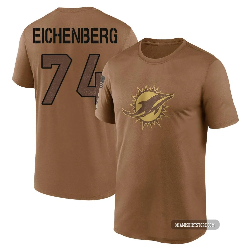 Men's Liam Eichenberg Miami Dolphins ＃74 Legend Brown 2023 Salute To Service Performance T-Shirt