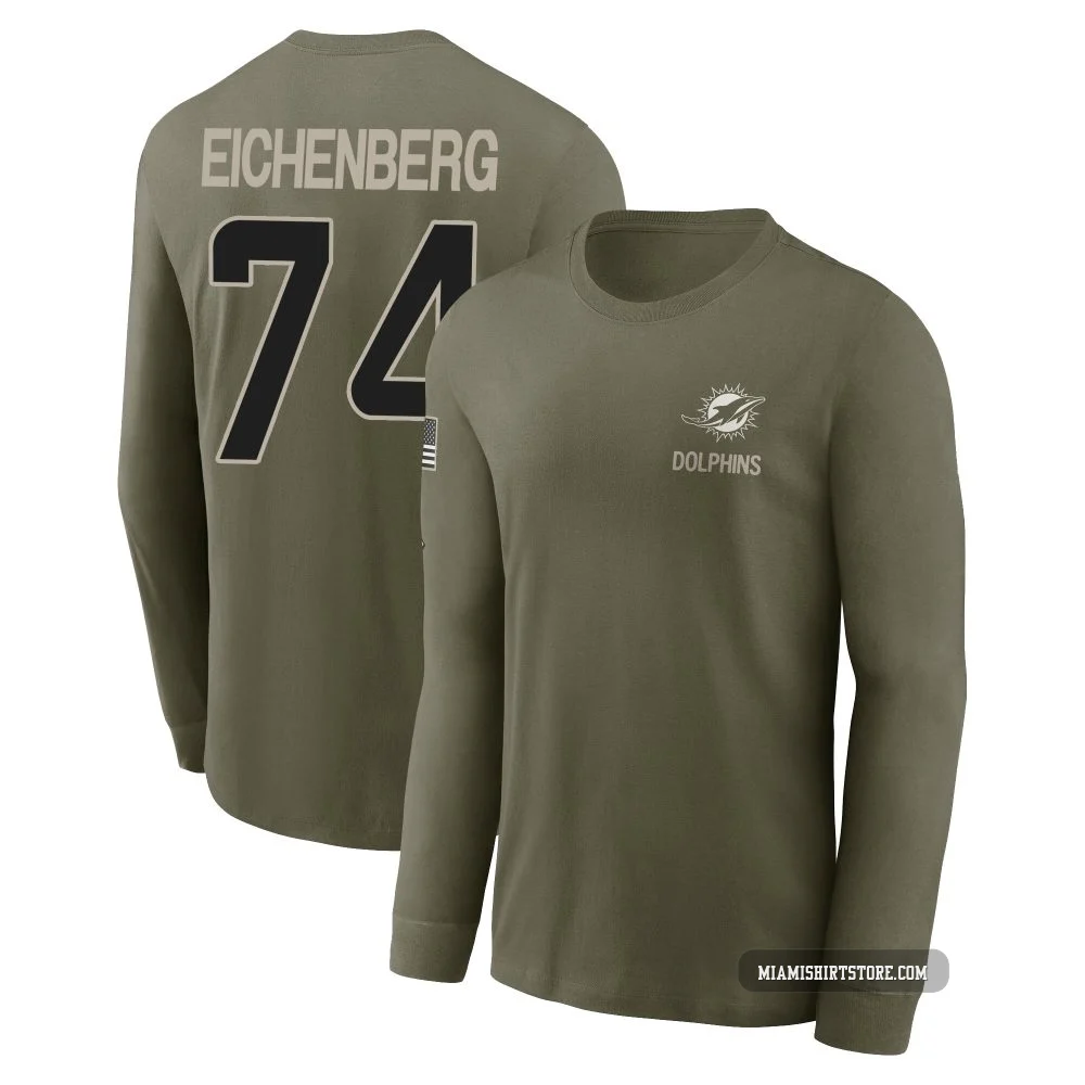 Men's Liam Eichenberg Miami Dolphins ＃74 Olive 2025 Salute to Service Sideline Long Sleeve T-Shirt