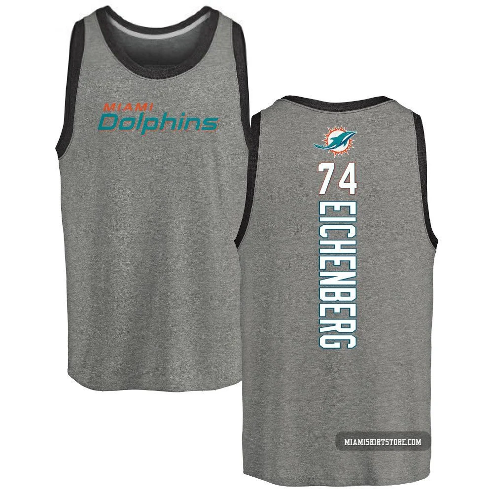 Men's Liam Eichenberg Miami Dolphins ＃74 Pro Line by Backer Tri-Blend Tank Top - Ash