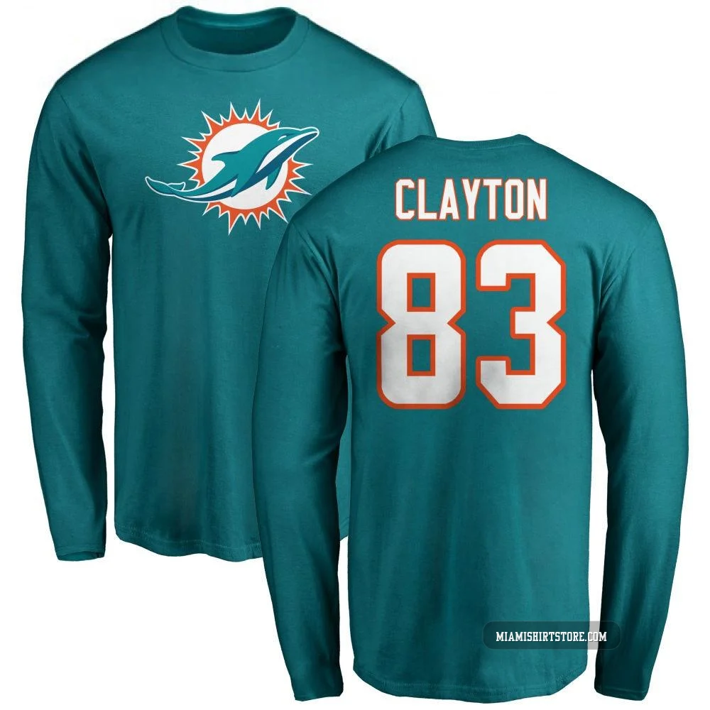 Men's Mark Clayton Miami Dolphins ＃83 Aqua Pro Line Name & Number Logo Long Sleeve T-Shirt -