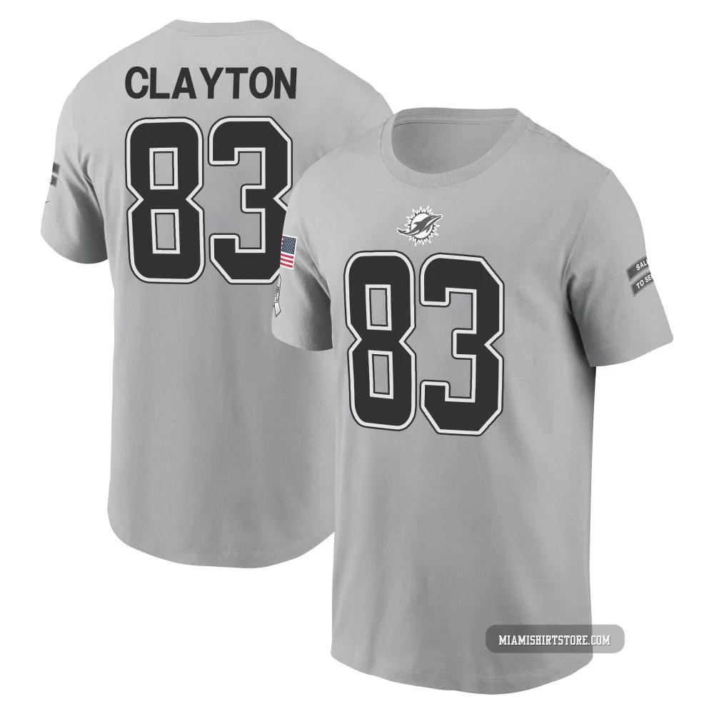 Men's Mark Clayton Miami Dolphins ＃83 Gray 2024 Salute to Service Name & Number T-Shirt