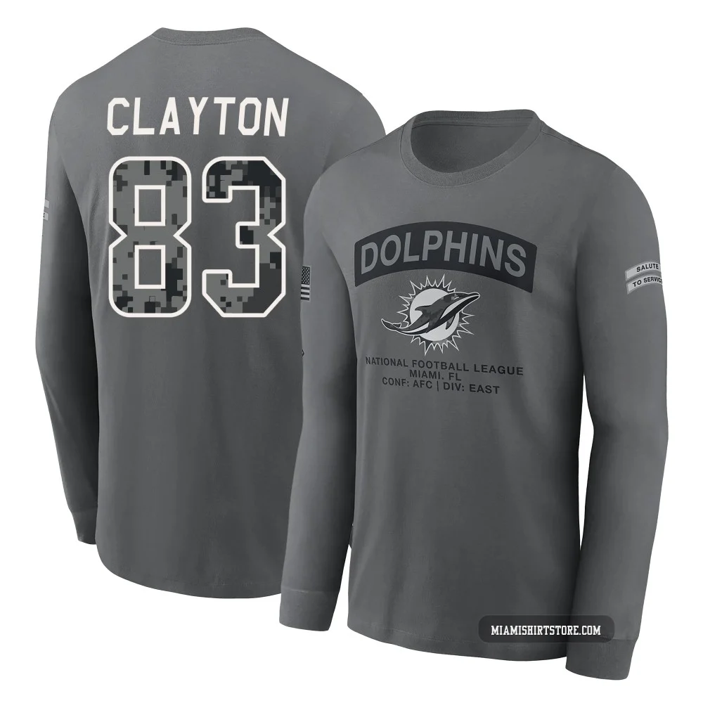 Men's Mark Clayton Miami Dolphins ＃83 Gray 2026 Salute to Service Long Sleeve T-Shirt