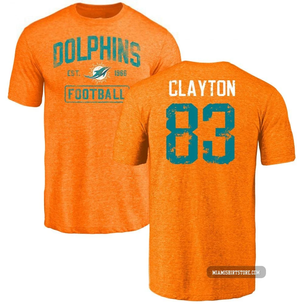 Men's Mark Clayton Miami Dolphins ＃83 Orange Distressed Name & Number Tri-Blend T-Shirt