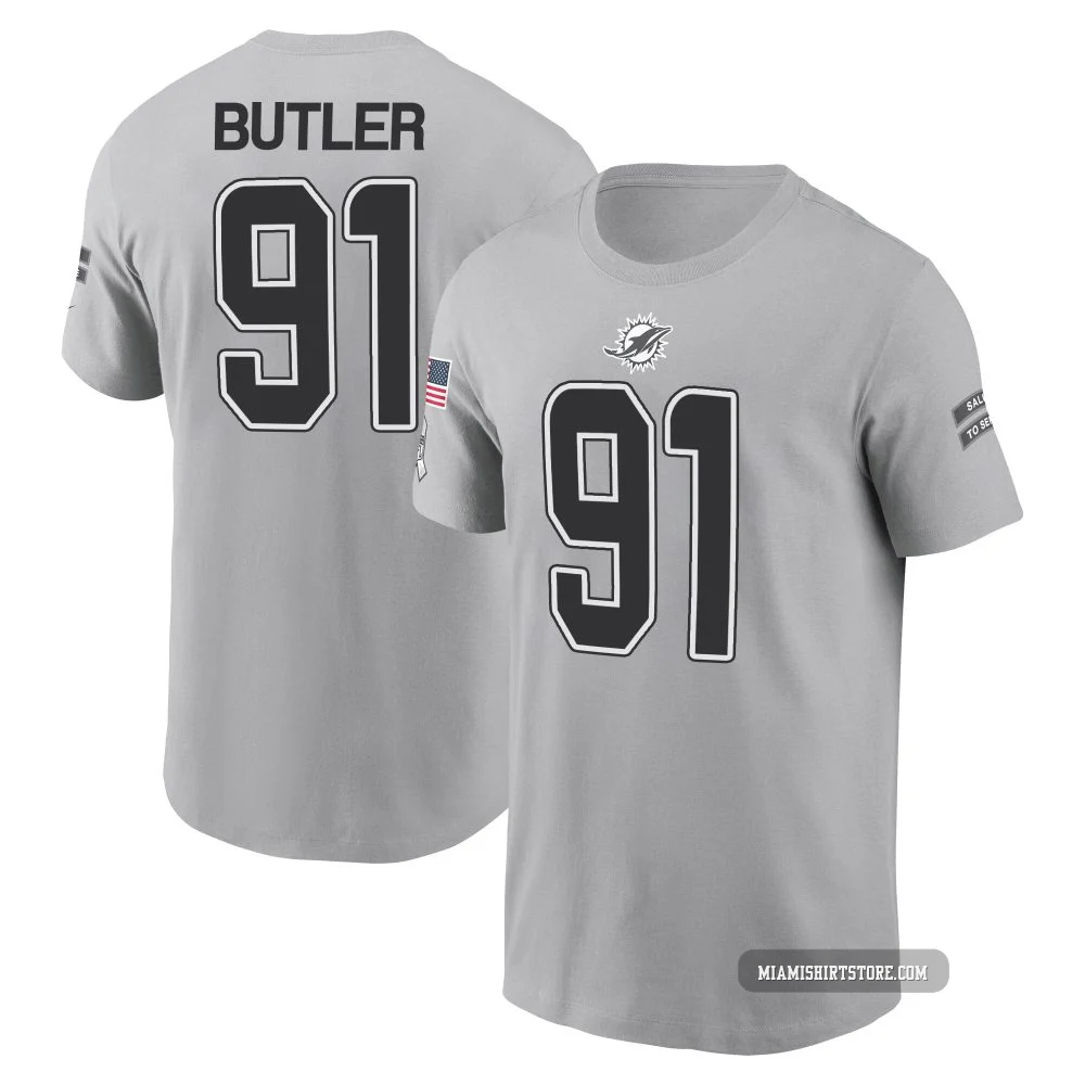 Men's Matthew Butler Miami Dolphins ＃91 Gray 2024 Salute to Service Name & Number T-Shirt