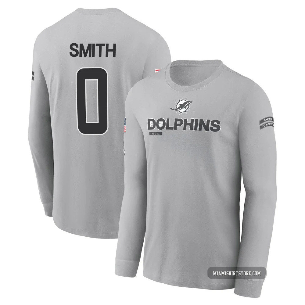 Men's Mazi Smith Miami Dolphins ＃0 Gray 2024 Salute to Service Long Sleeve T-Shirt